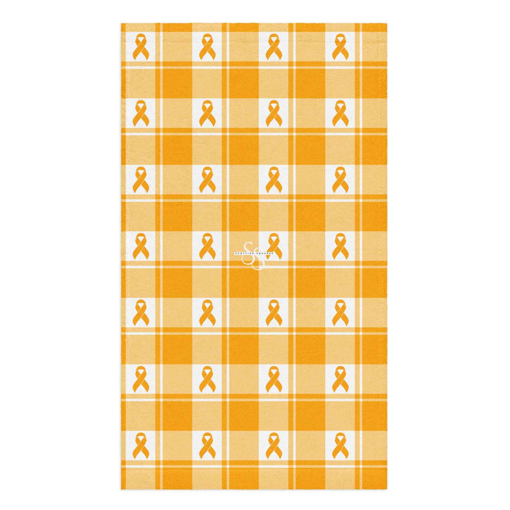 Hand Towel Kidney Cancer Awareness Plaid, Orange Ribbon, Supportive Gift - Scottish Squares