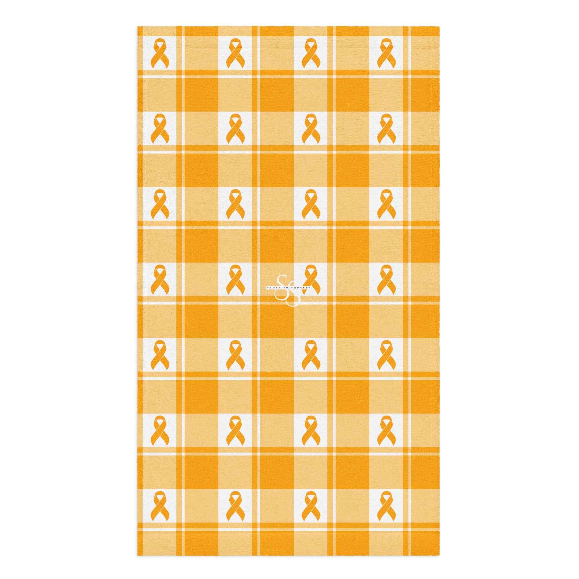 Hand Towel Kidney Cancer Awareness Plaid, Orange Ribbon, Supportive Gift - Scottish Squares