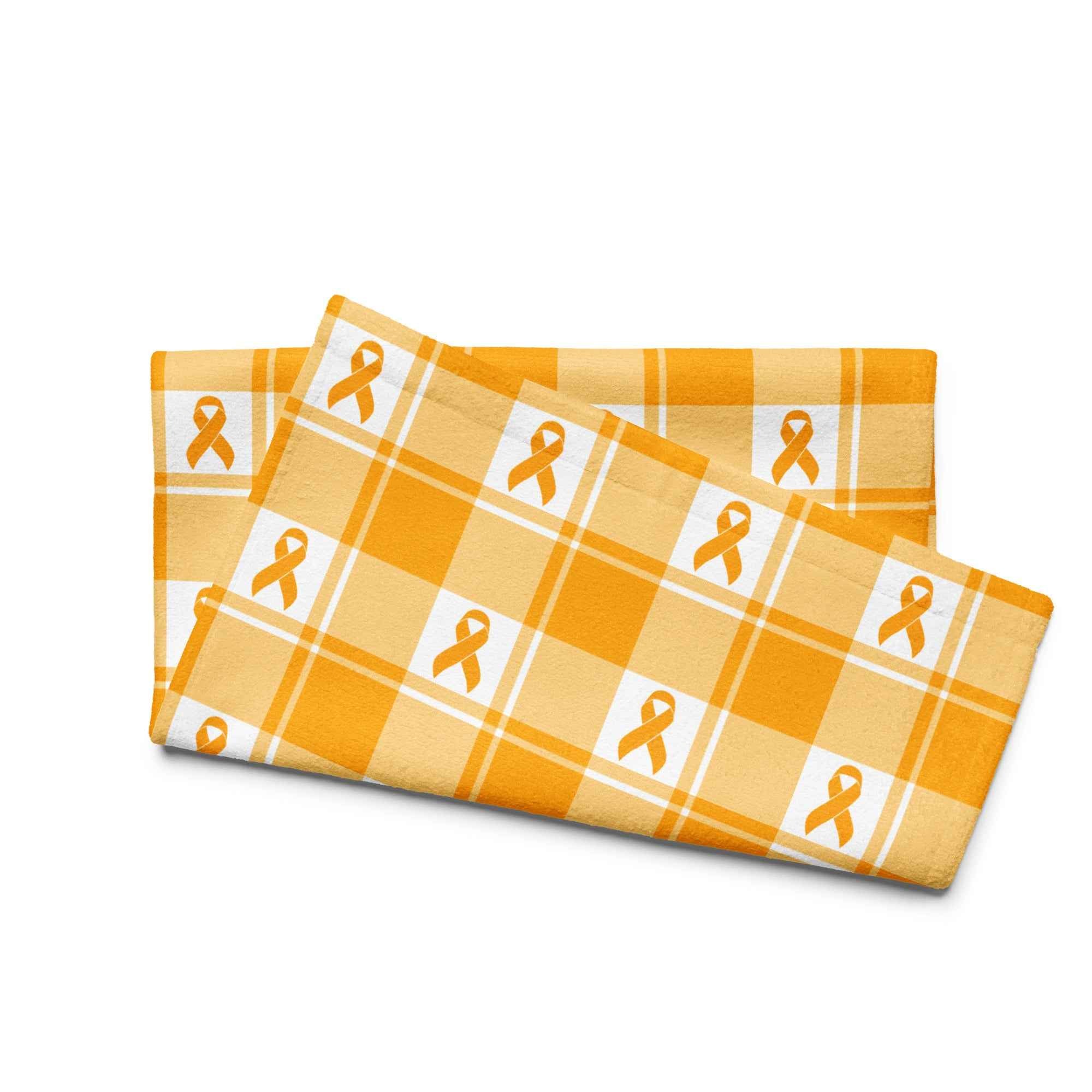 Hand Towel Kidney Cancer Awareness Plaid, Orange Ribbon, Supportive Gift - Scottish Squares