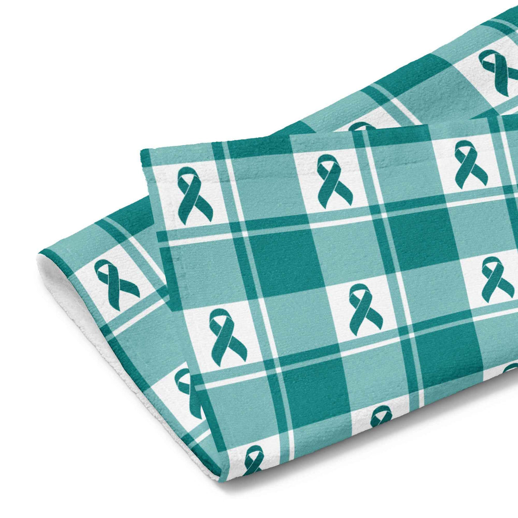 Hand Towel Cervical Cancer Awareness Plaid, Teal Ribbon, Supportive Gift Default Title - Scottish Squares