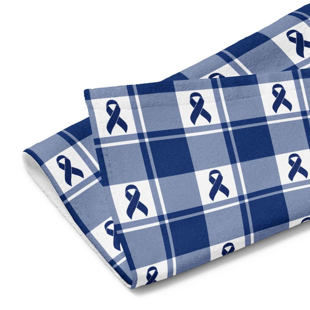 Hand Towel Colorectal Cancer Awareness Plaid, Dark Blue Ribbon, Supportive Gift Default Title - Scottish Squares