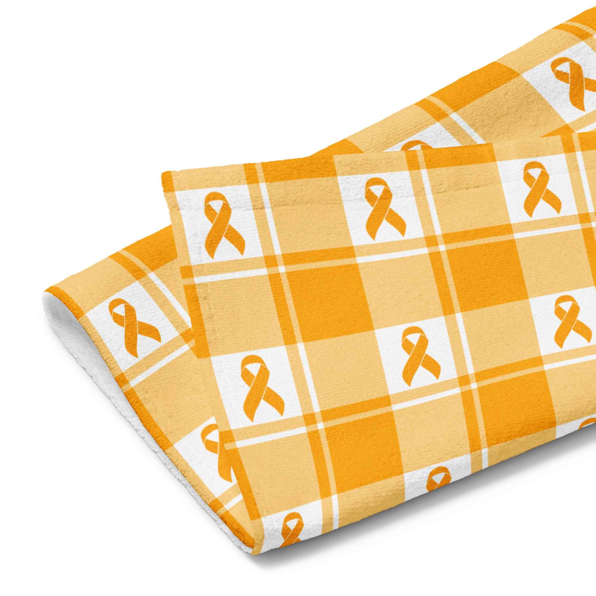 Hand Towel Kidney Cancer Awareness Plaid, Orange Ribbon, Supportive Gift Default Title - Scottish Squares