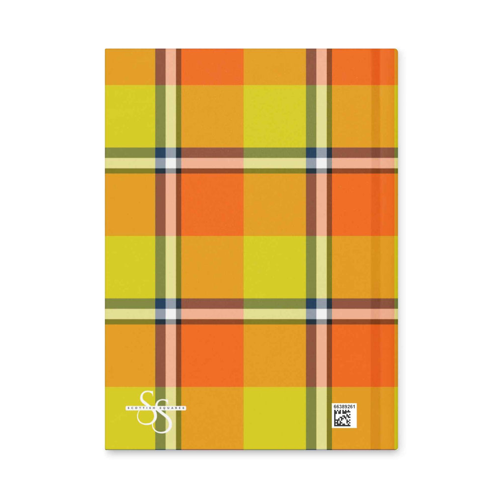Personalized Blaze Orange and Bird Flower Plaid Hardcover Journal - Scottish Squares