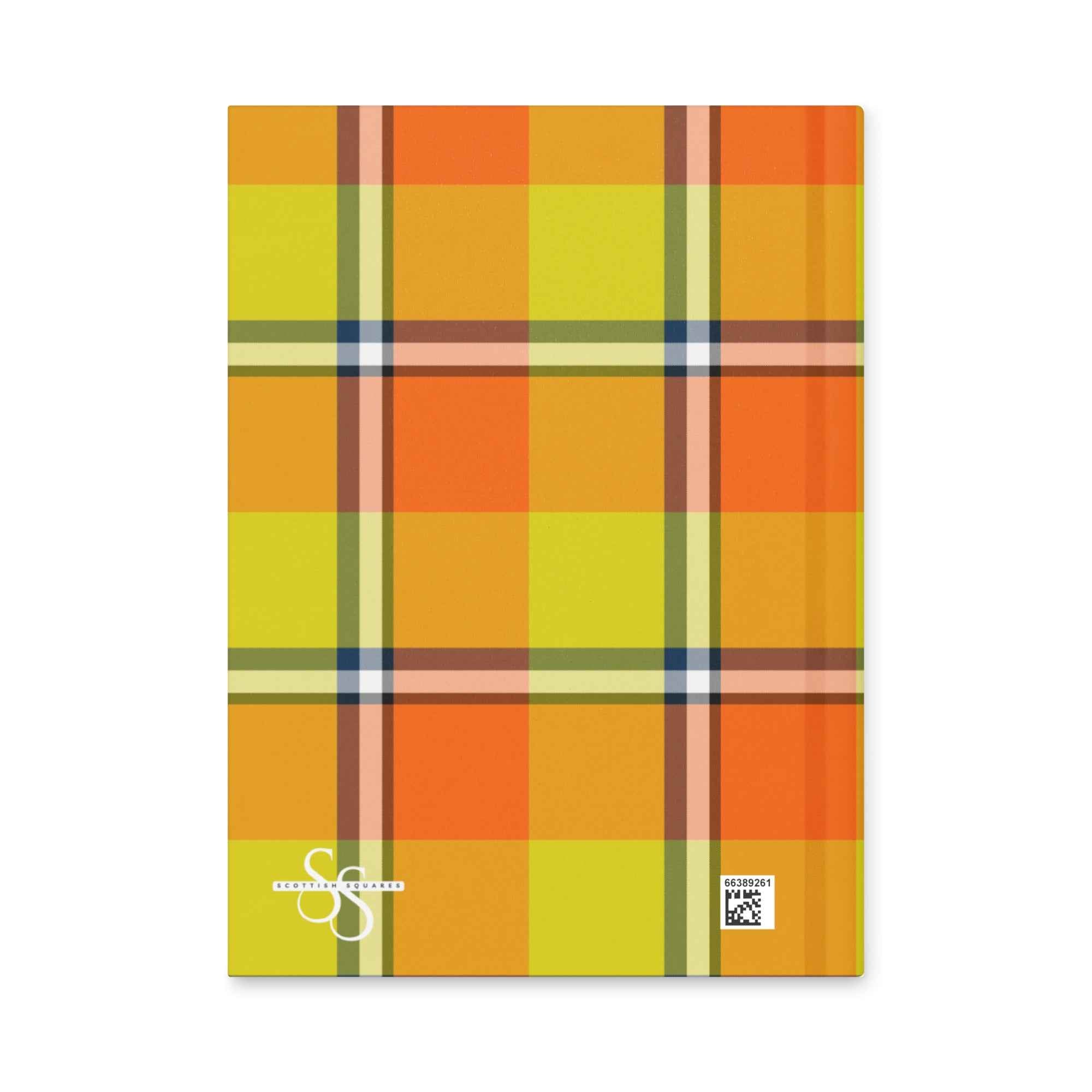 Personalized Blaze Orange and Bird Flower Plaid Hardcover Journal - Scottish Squares