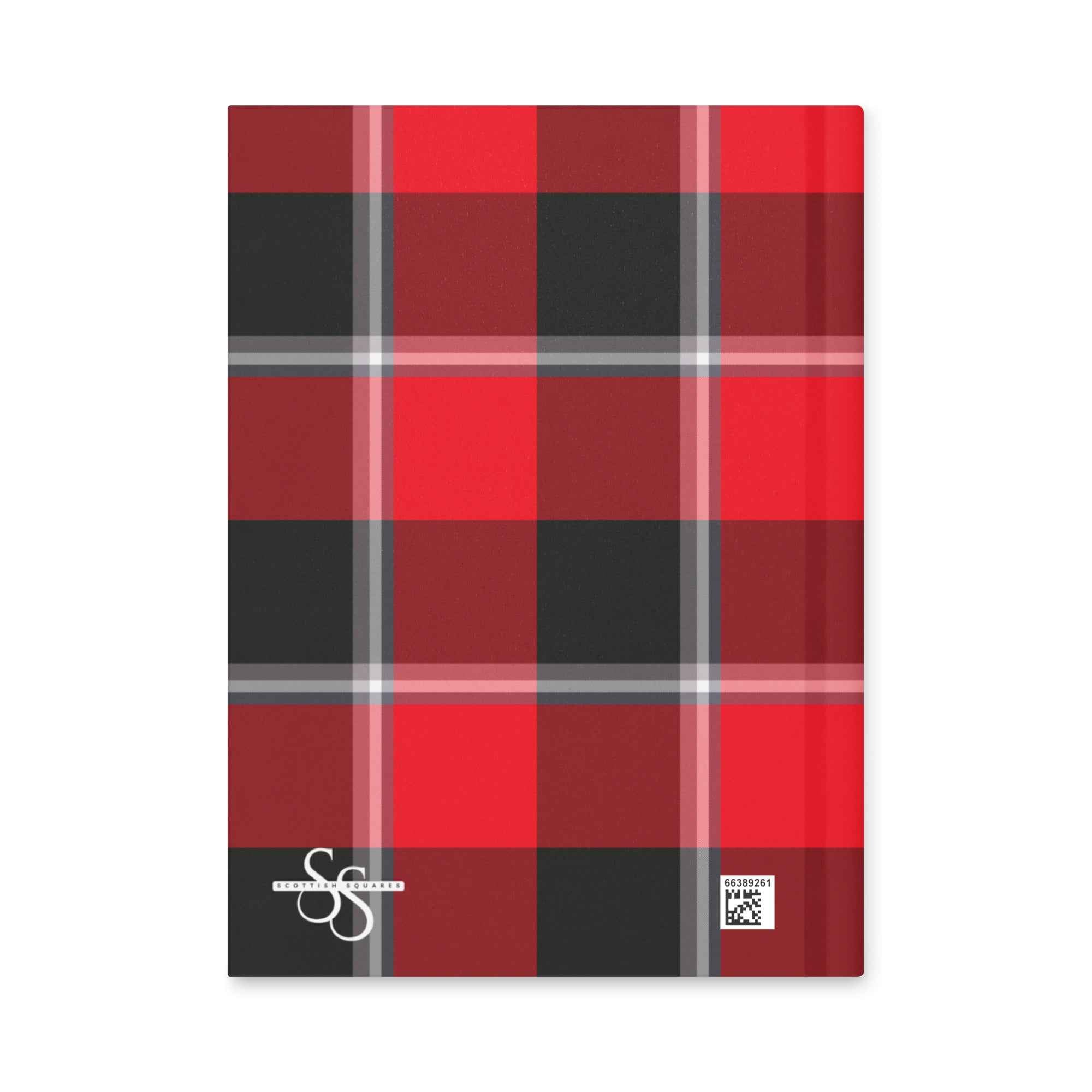 Personalized Red Ribbon and Heavy Metal Plaid Hardcover Journal - Scottish Squares