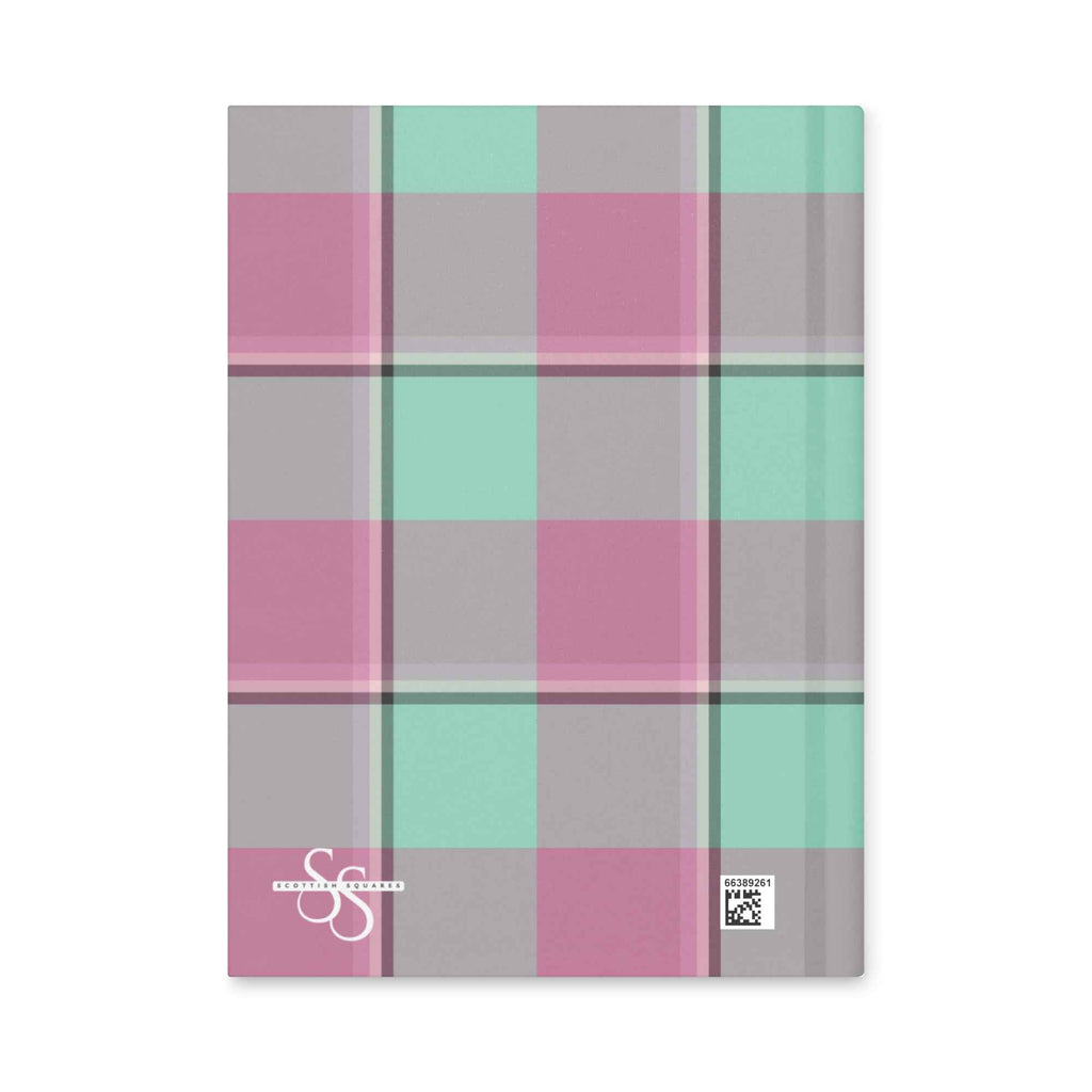 Personalized Vista Blue and Turkish Rose Plaid Hardcover Journal - Scottish Squares