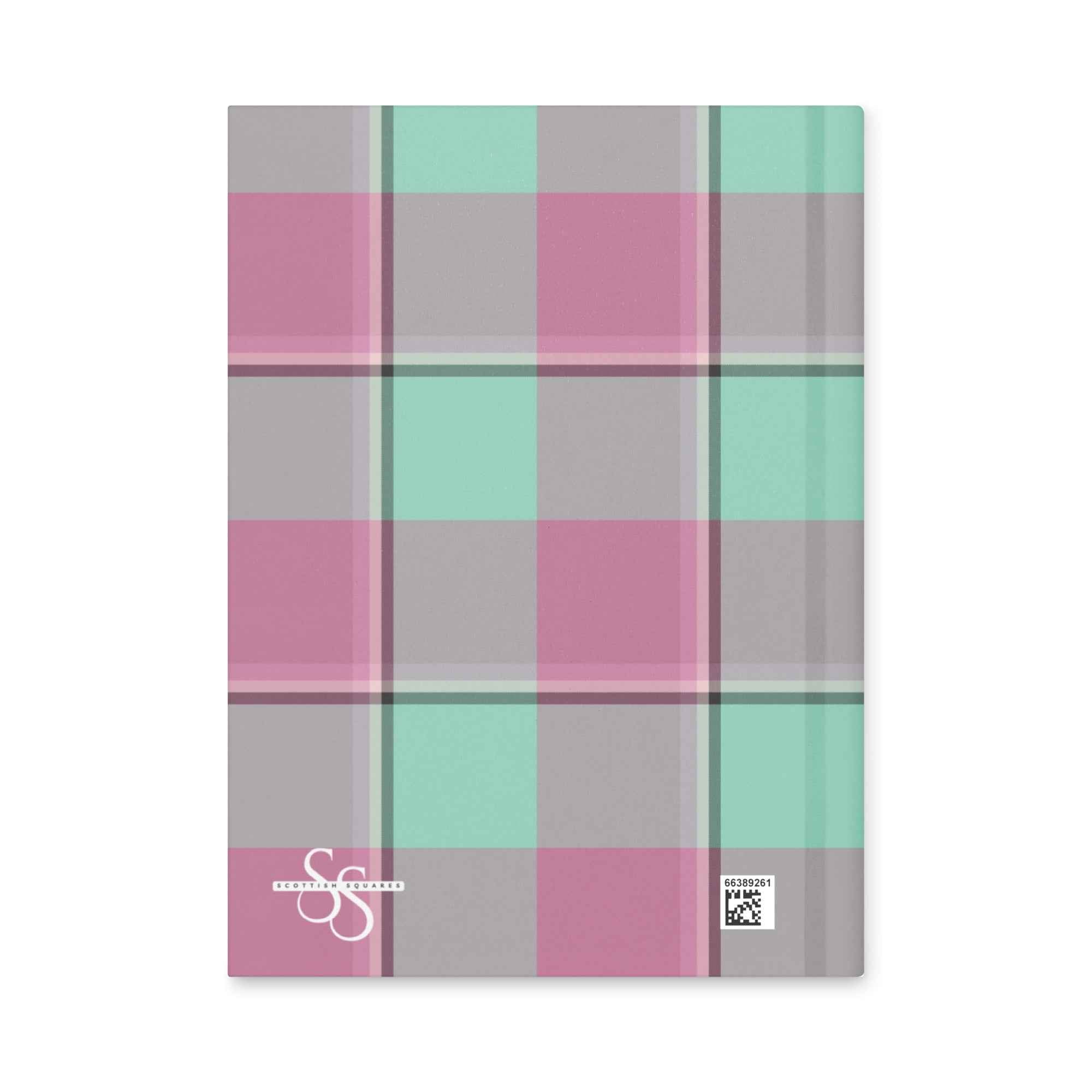 Personalized Vista Blue and Turkish Rose Plaid Hardcover Journal - Scottish Squares