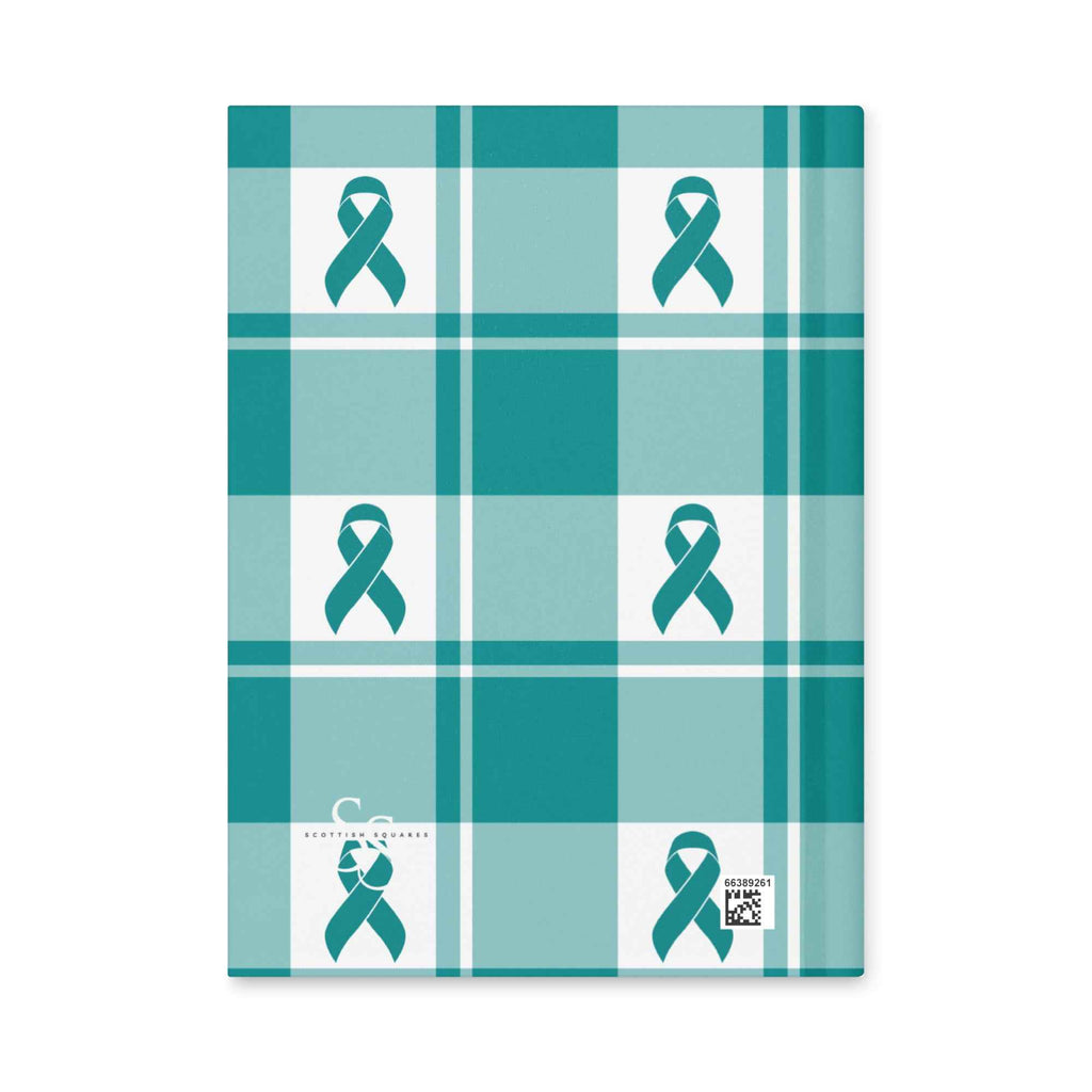 Hardcover Journal Cervical Cancer Awareness Plaid, Teal Ribbon, Supportive Gift - Scottish Squares