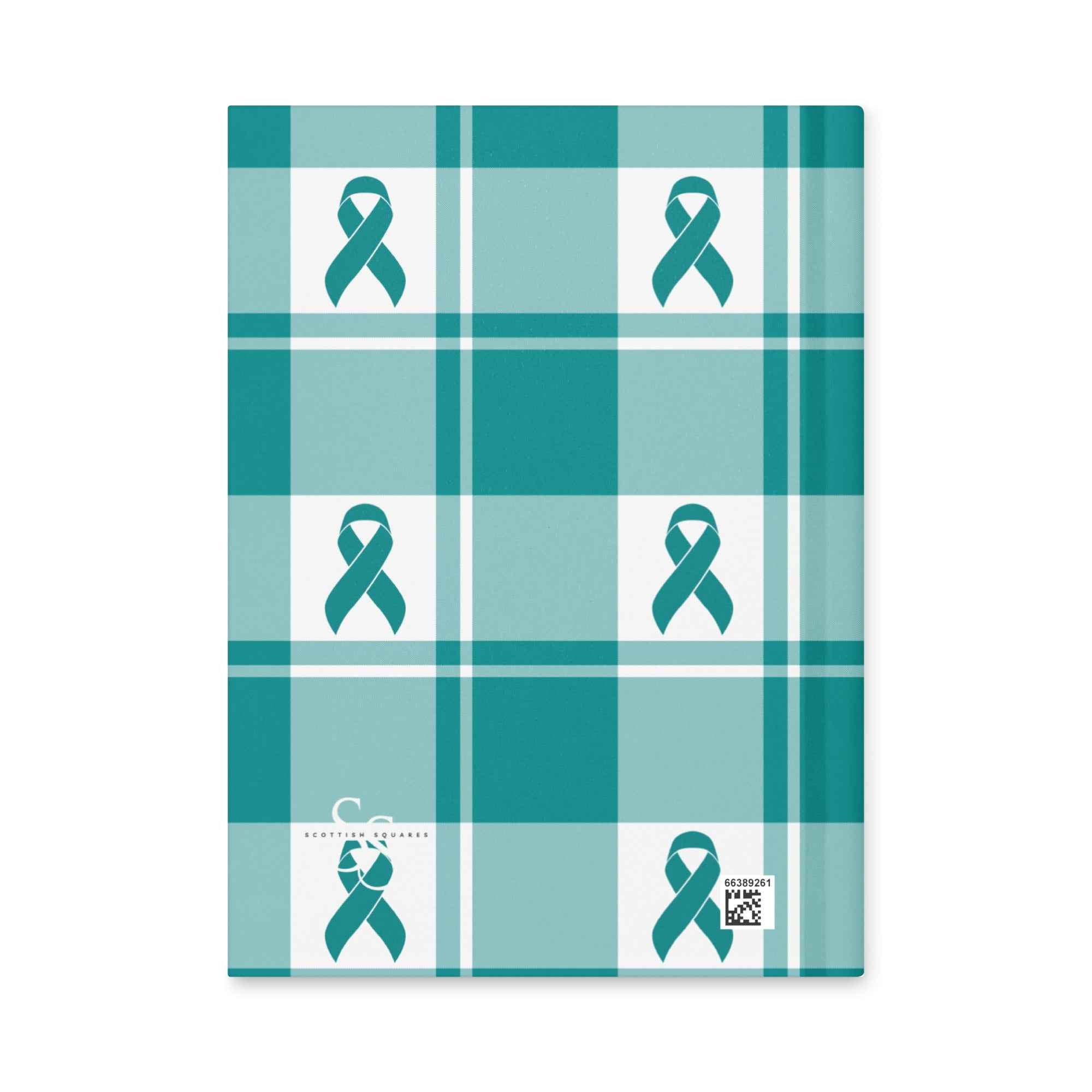 Hardcover Journal Cervical Cancer Awareness Plaid, Teal Ribbon, Supportive Gift - Scottish Squares