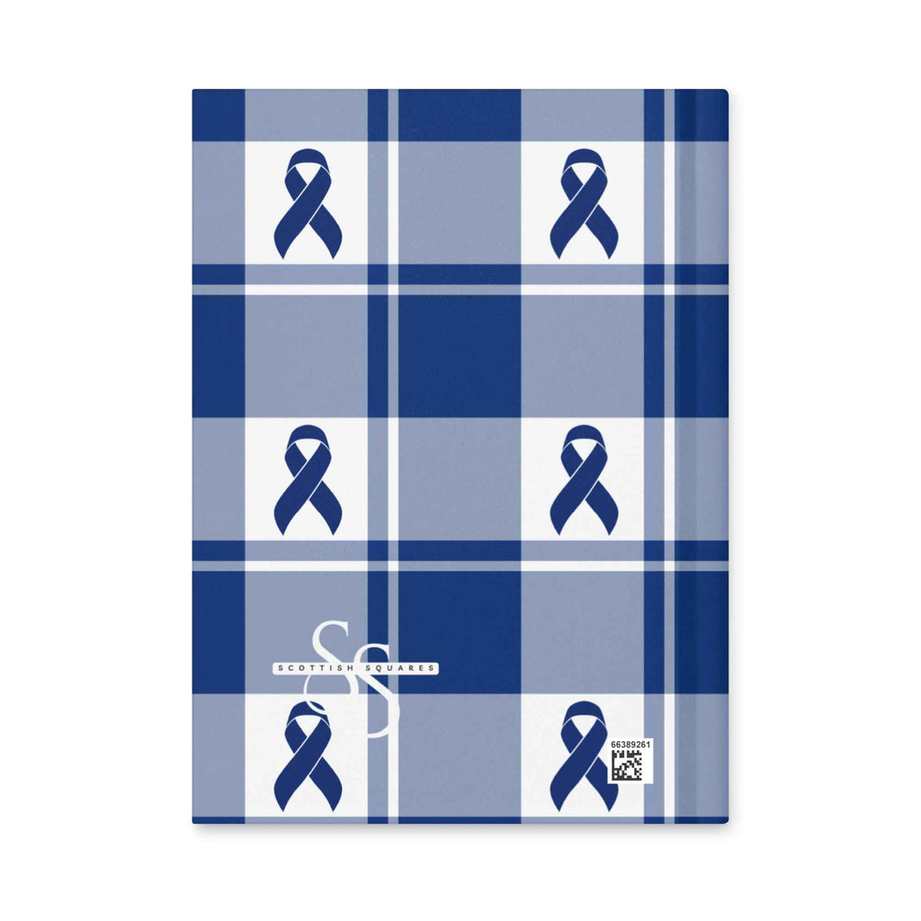 Hardcover Journal Colorectal Cancer Awareness Plaid, Dark Blue Ribbon, Supportive Gift - Scottish Squares
