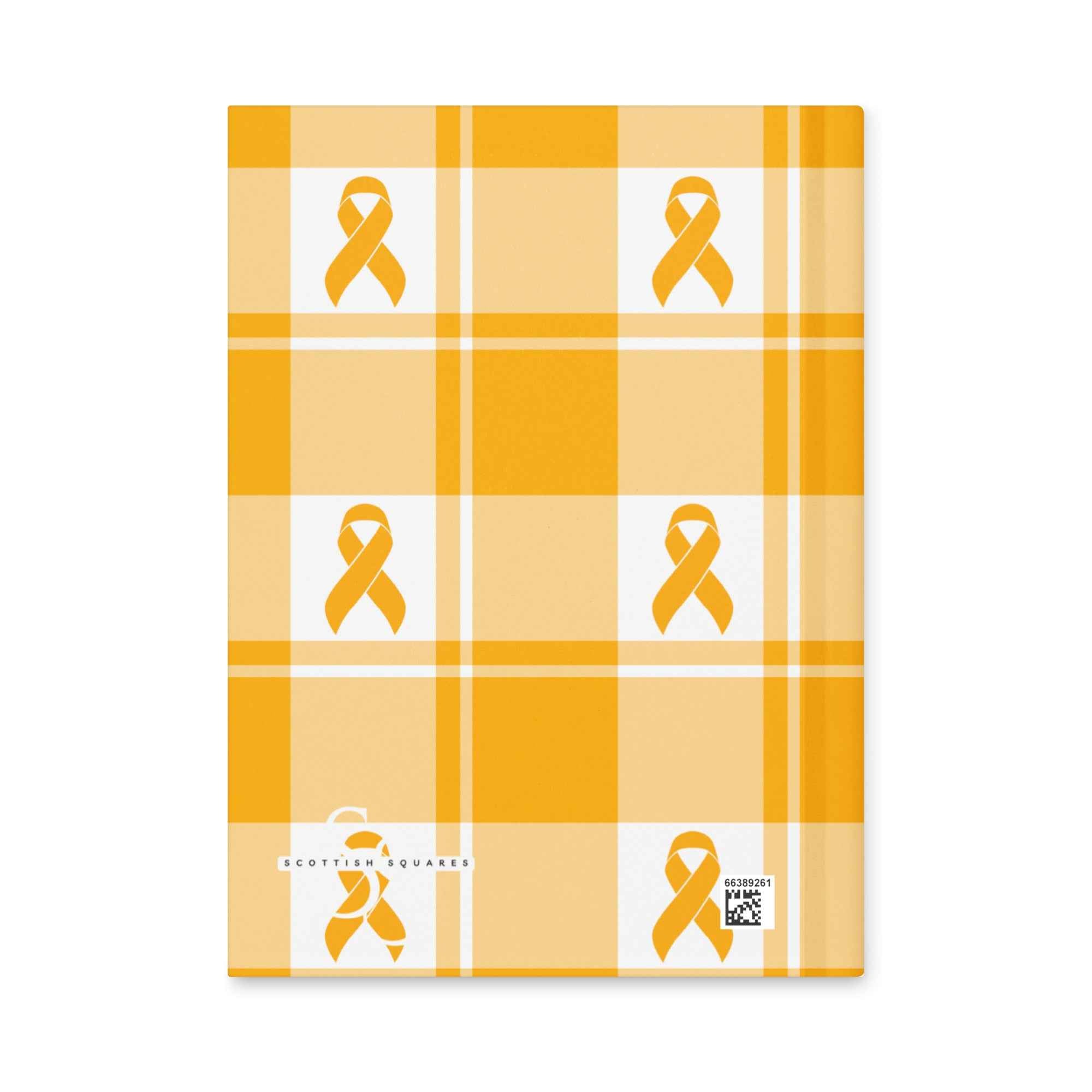 Hardcover Journal Kidney Cancer Awareness Plaid, Orange Ribbon, Supportive Gift - Scottish Squares