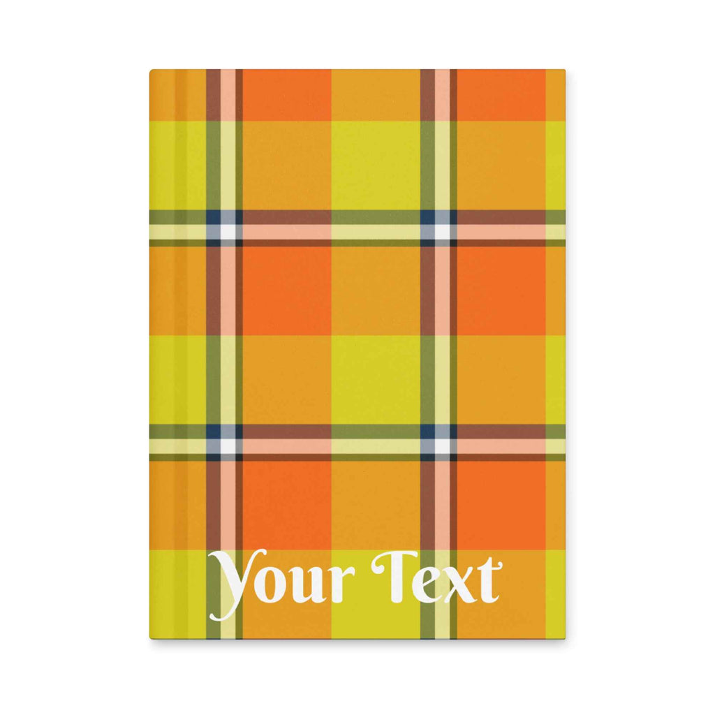 Personalized Blaze Orange and Bird Flower Plaid Hardcover Journal - Scottish Squares