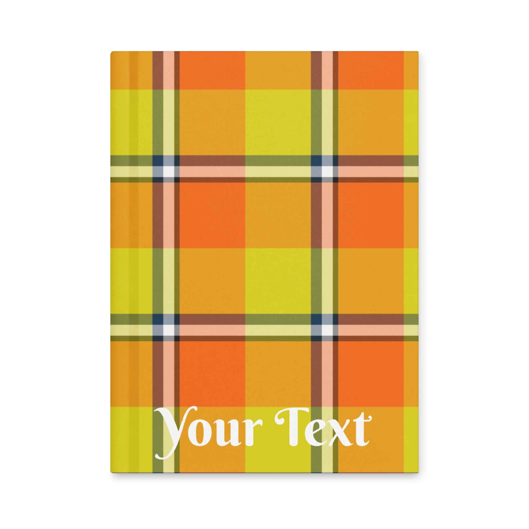 Personalized Blaze Orange and Bird Flower Plaid Hardcover Journal - Scottish Squares