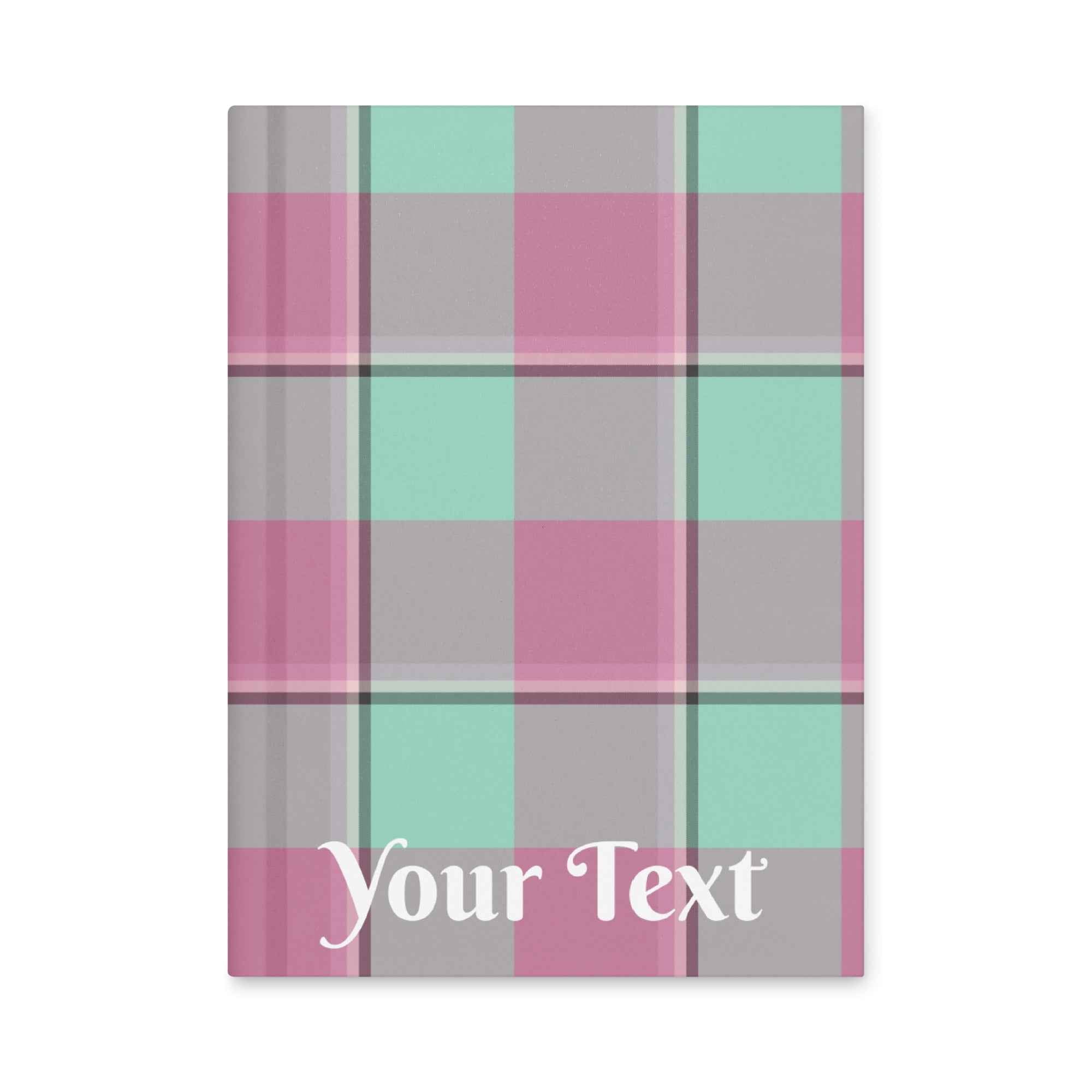 Personalized Vista Blue and Turkish Rose Plaid Hardcover Journal - Scottish Squares