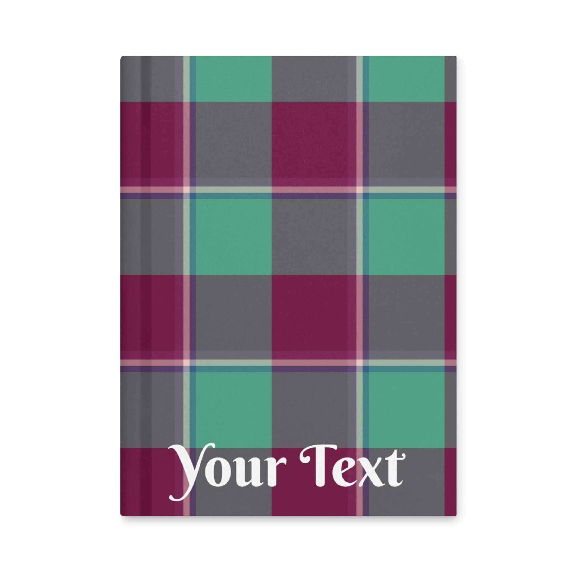 Personalized Ocean Green and Mulberry Wood Plaid Hardcover Journal - Scottish Squares