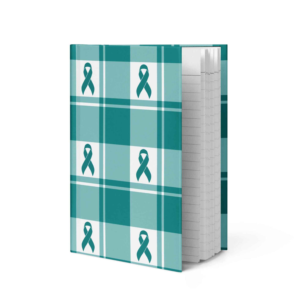 Hardcover Journal Cervical Cancer Awareness Plaid, Teal Ribbon, Supportive Gift - Scottish Squares