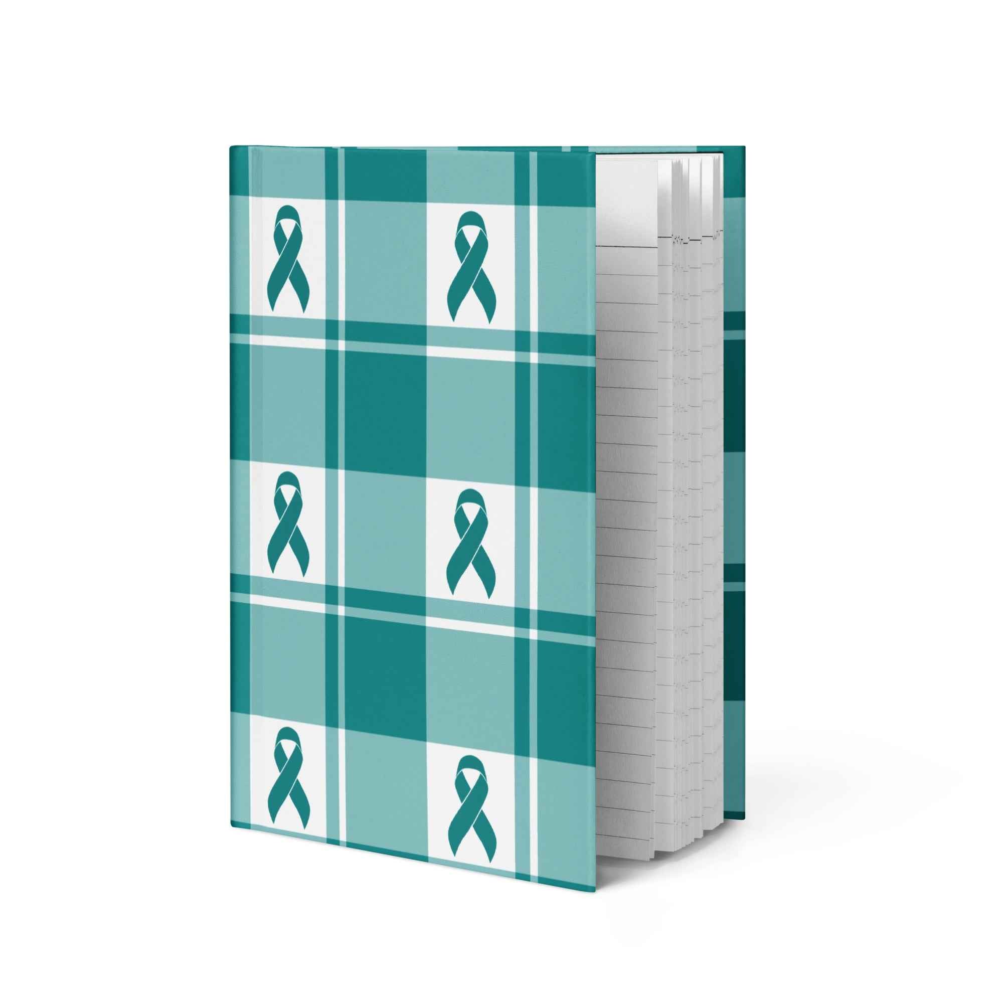 Hardcover Journal Cervical Cancer Awareness Plaid, Teal Ribbon, Supportive Gift - Scottish Squares