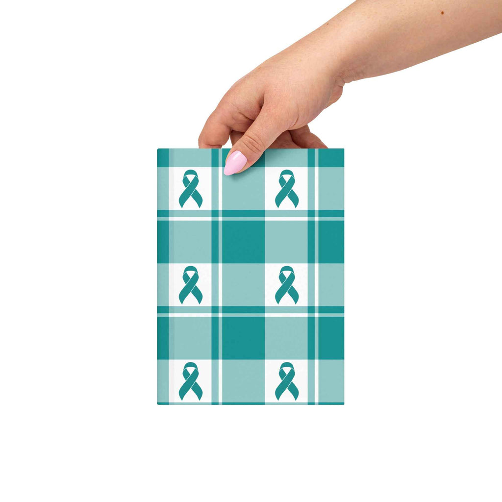Hardcover Journal Cervical Cancer Awareness Plaid, Teal Ribbon, Supportive Gift - Scottish Squares