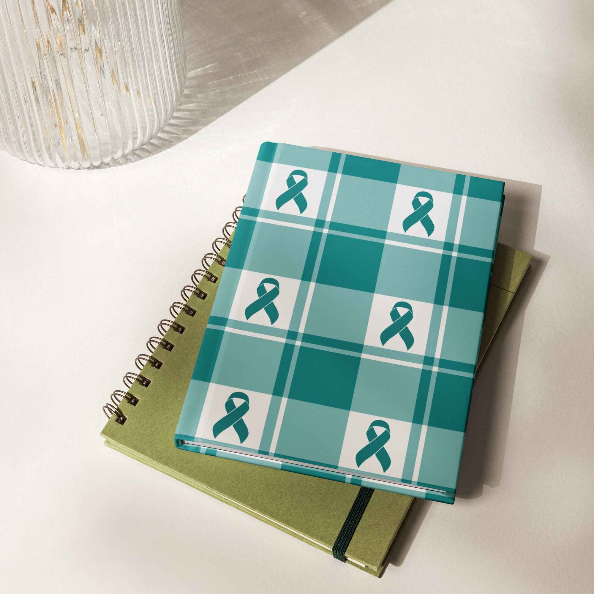 Hardcover Journal Cervical Cancer Awareness Plaid, Teal Ribbon, Supportive Gift - Scottish Squares
