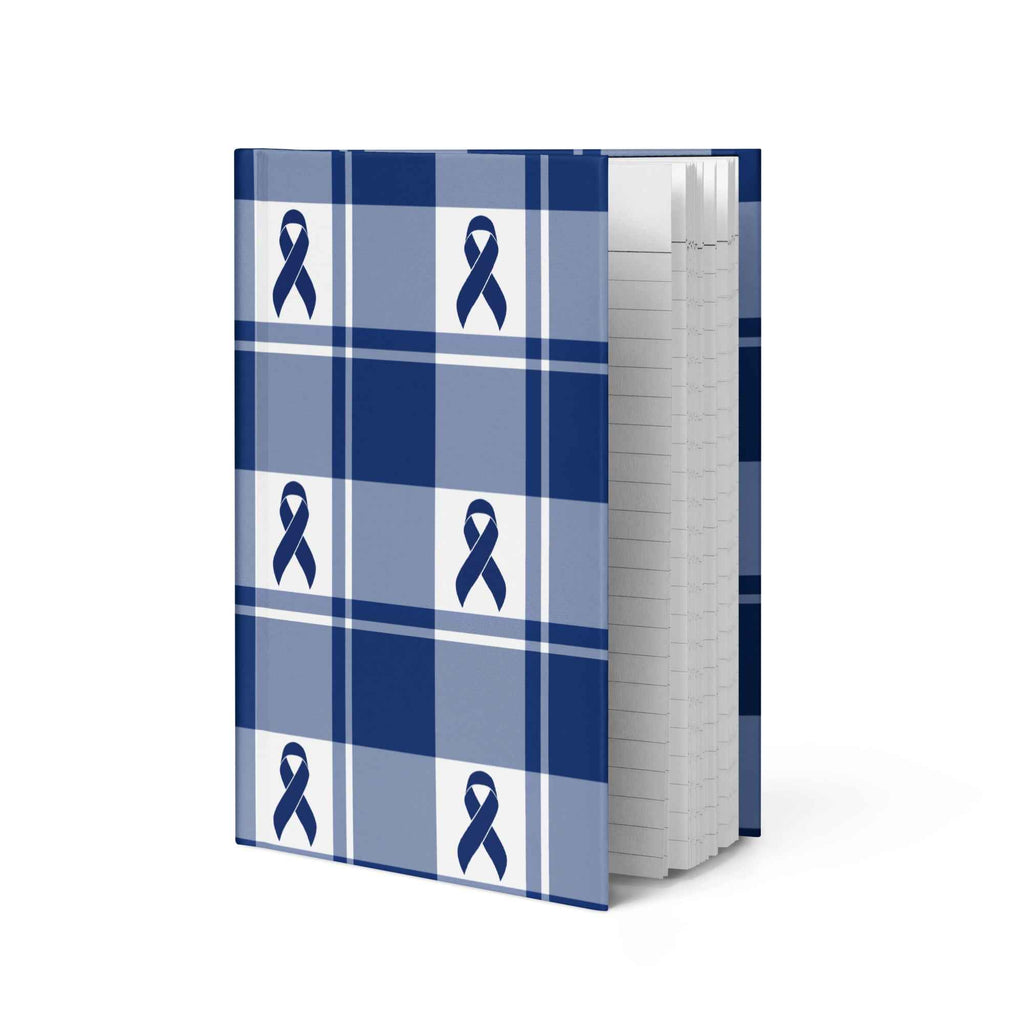 Hardcover Journal Colorectal Cancer Awareness Plaid, Dark Blue Ribbon, Supportive Gift - Scottish Squares