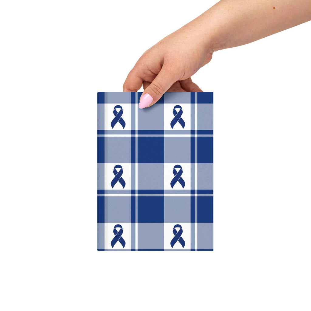 Hardcover Journal Colorectal Cancer Awareness Plaid, Dark Blue Ribbon, Supportive Gift - Scottish Squares