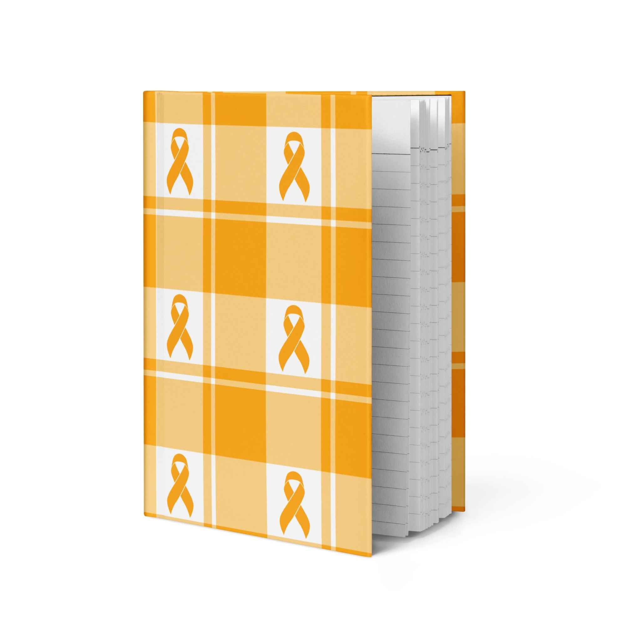 Hardcover Journal Kidney Cancer Awareness Plaid, Orange Ribbon, Supportive Gift - Scottish Squares