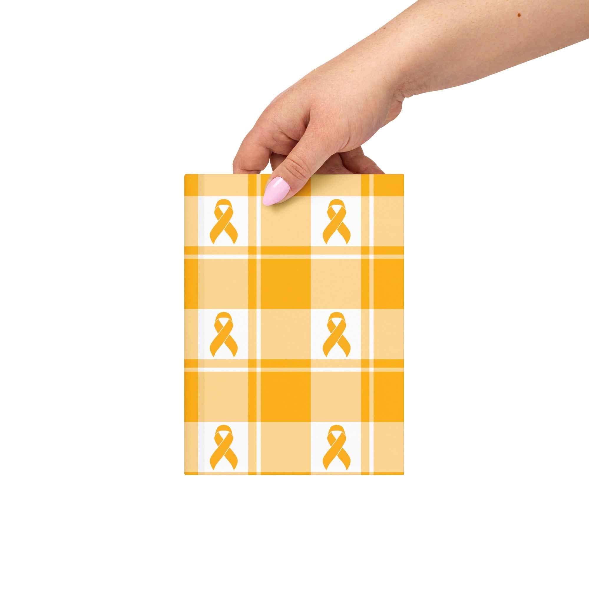 Hardcover Journal Kidney Cancer Awareness Plaid, Orange Ribbon, Supportive Gift - Scottish Squares