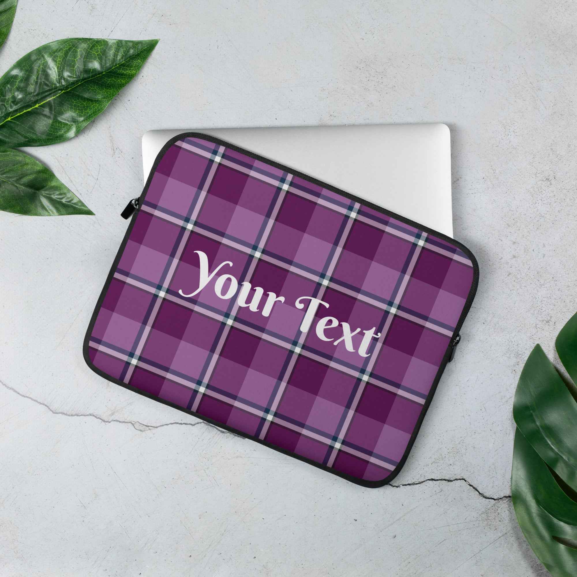 Personalized Purple and Trendy Pink Plaid Laptop Sleeve - Scottish Squares