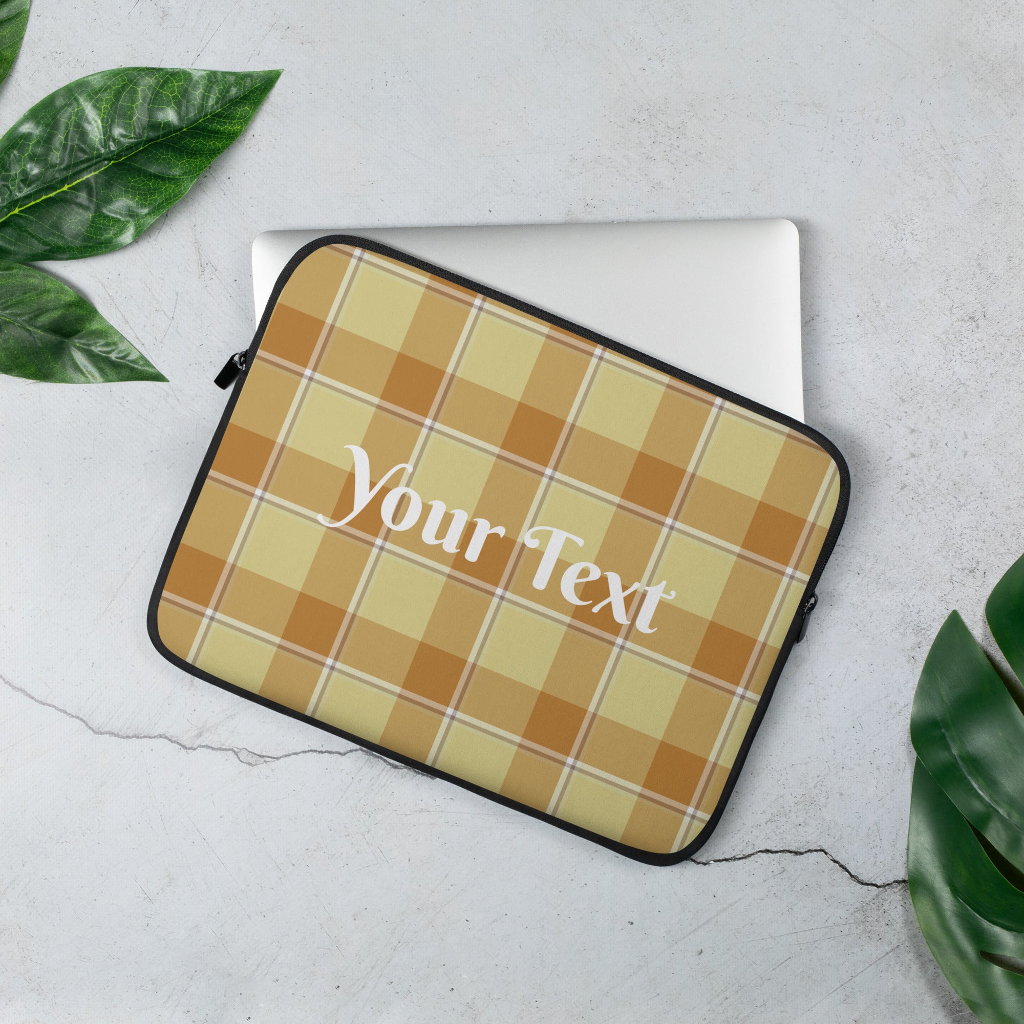Personalized Zombie and Copper Plaid Laptop Sleeve - Scottish Squares