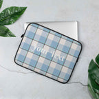 Personalized Pink Cloud and Blue Lagoon Plaid Laptop Sleeve - Scottish Squares
