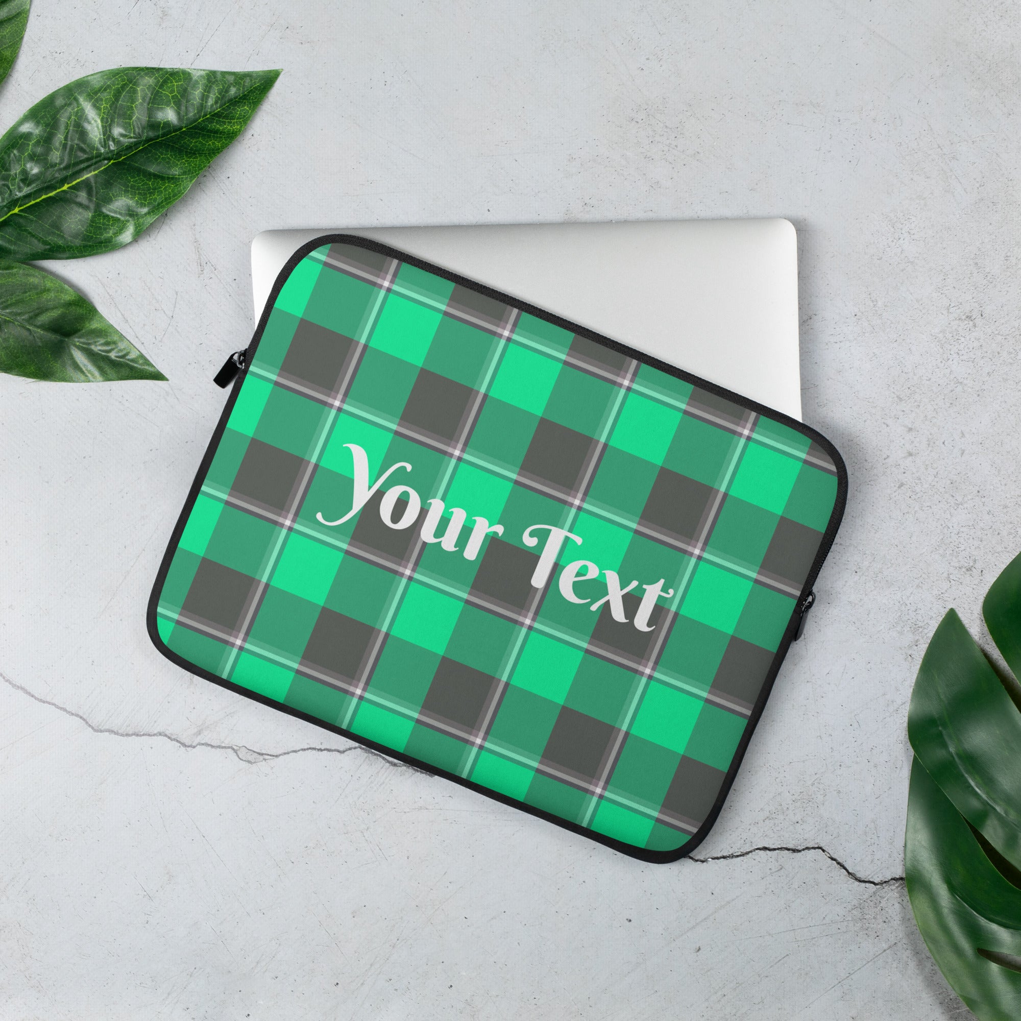 Personalized Spring Green and Finlandia Plaid Laptop Sleeve - Scottish Squares