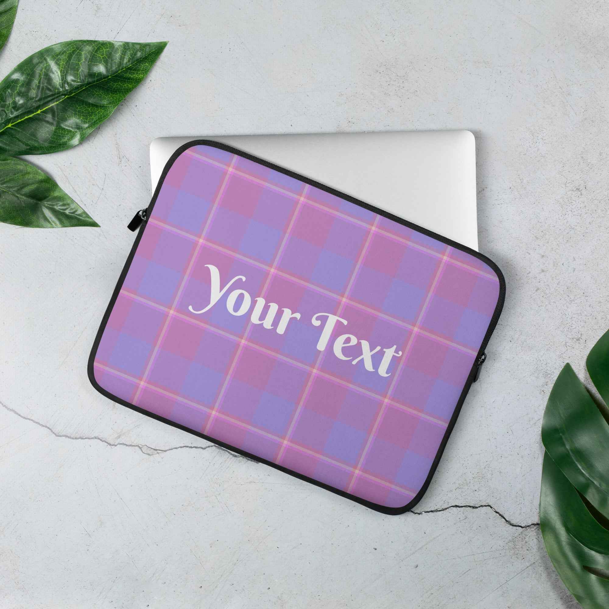 Personalized Viola and Dull Lavender Plaid Laptop Sleeve - Scottish Squares