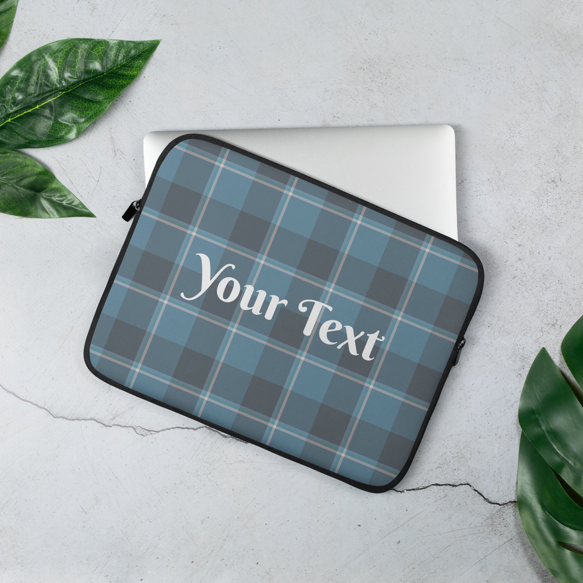 Personalized Hoki and Shuttle Gray Plaid Laptop Sleeve - Scottish Squares