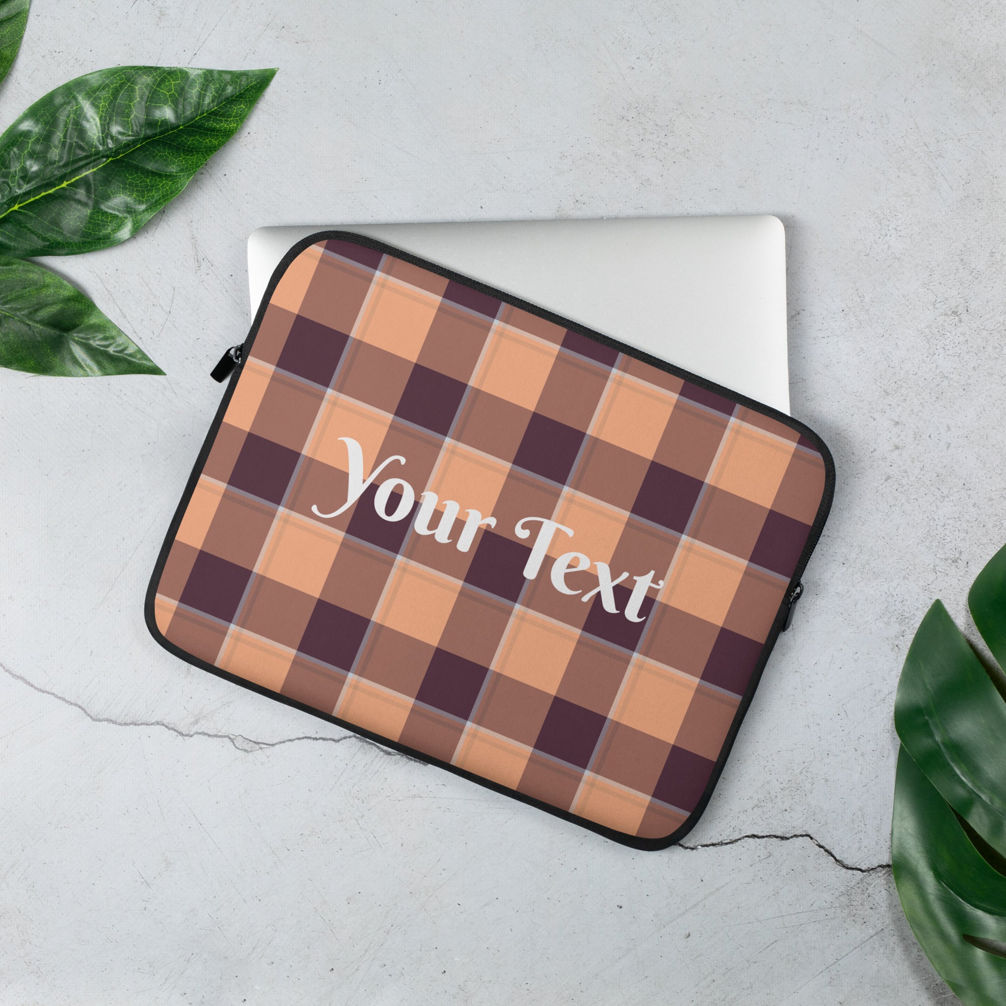 Personalized Hit Pink and Livid Brown Plaid Laptop Sleeve - Scottish Squares