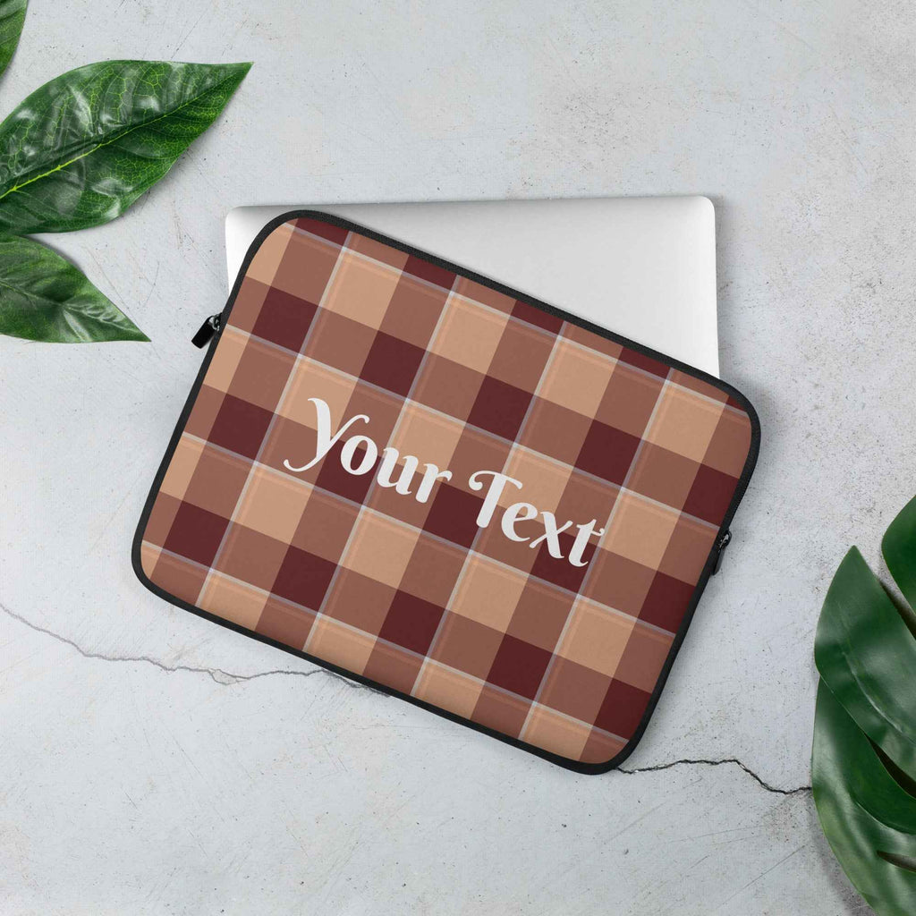 Personalized Whiskey and Livid Brown Plaid Laptop Sleeve - Scottish Squares