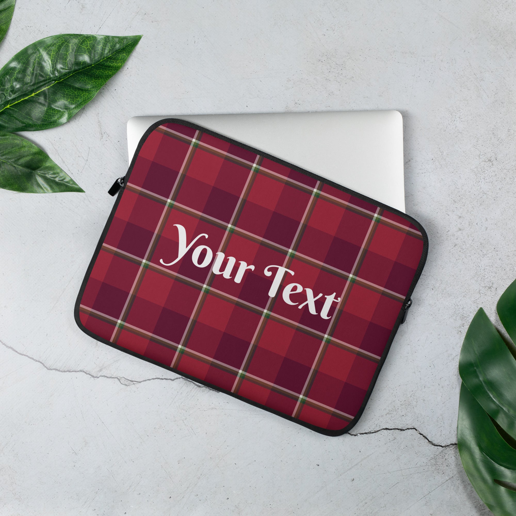 Personalized Old Brick and Cab Sav Plaid Laptop Sleeve - Scottish Squares