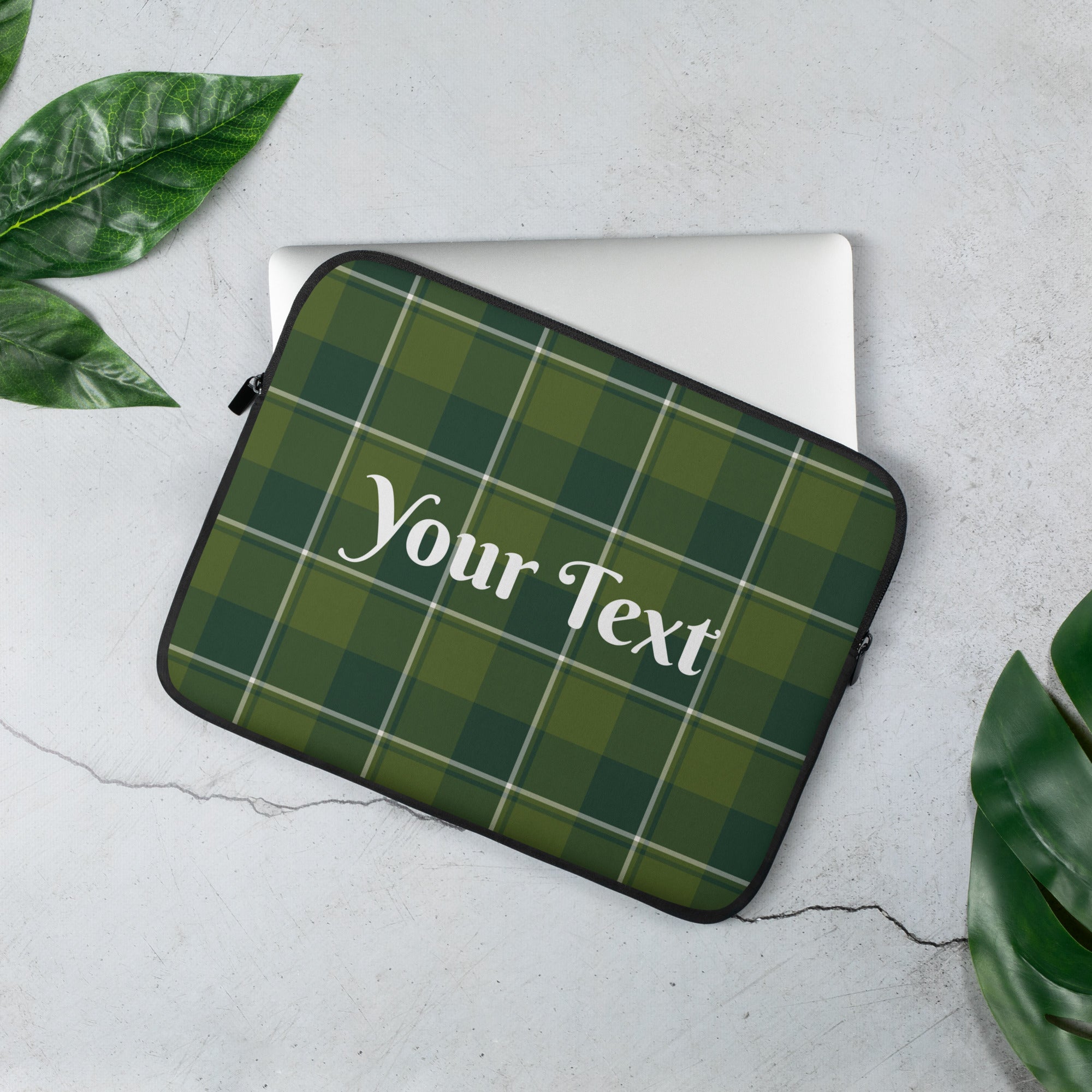 Personalized Woodland and Evergreen Plaid Laptop Sleeve - Scottish Squares
