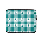 Laptop Sleeve Cervical Cancer Awareness Plaid, Teal Ribbon, Supportive Gift - Scottish Squares