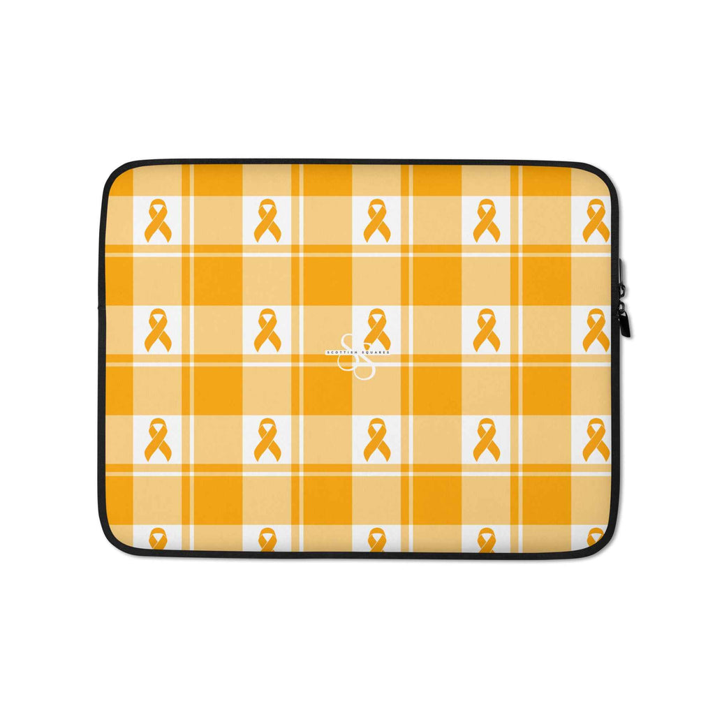 Laptop Sleeve Kidney Cancer Awareness Plaid, Orange Ribbon, Supportive Gift - Scottish Squares