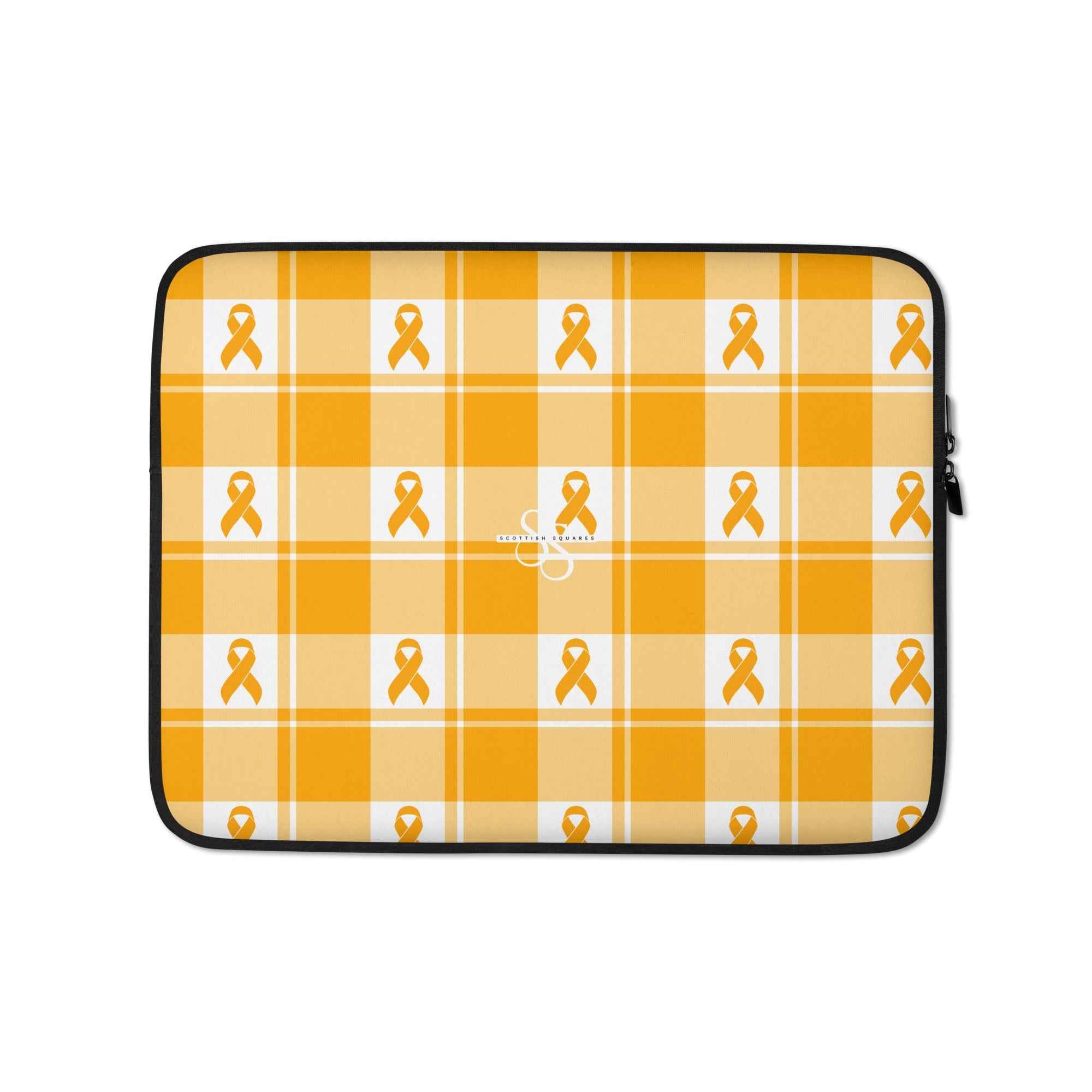 Laptop Sleeve Kidney Cancer Awareness Plaid, Orange Ribbon, Supportive Gift - Scottish Squares
