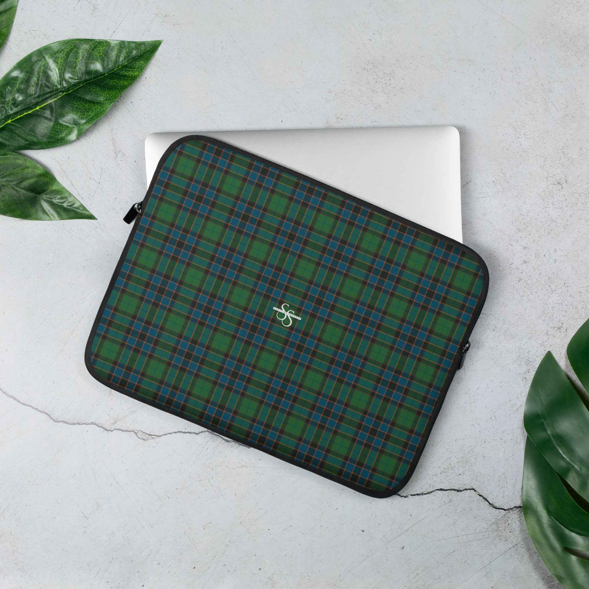 Laptop Sleeve Green Blue Orange Plaid Tartan