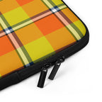Personalized Blaze Orange and Bird Flower Plaid Laptop Sleeve - Scottish Squares