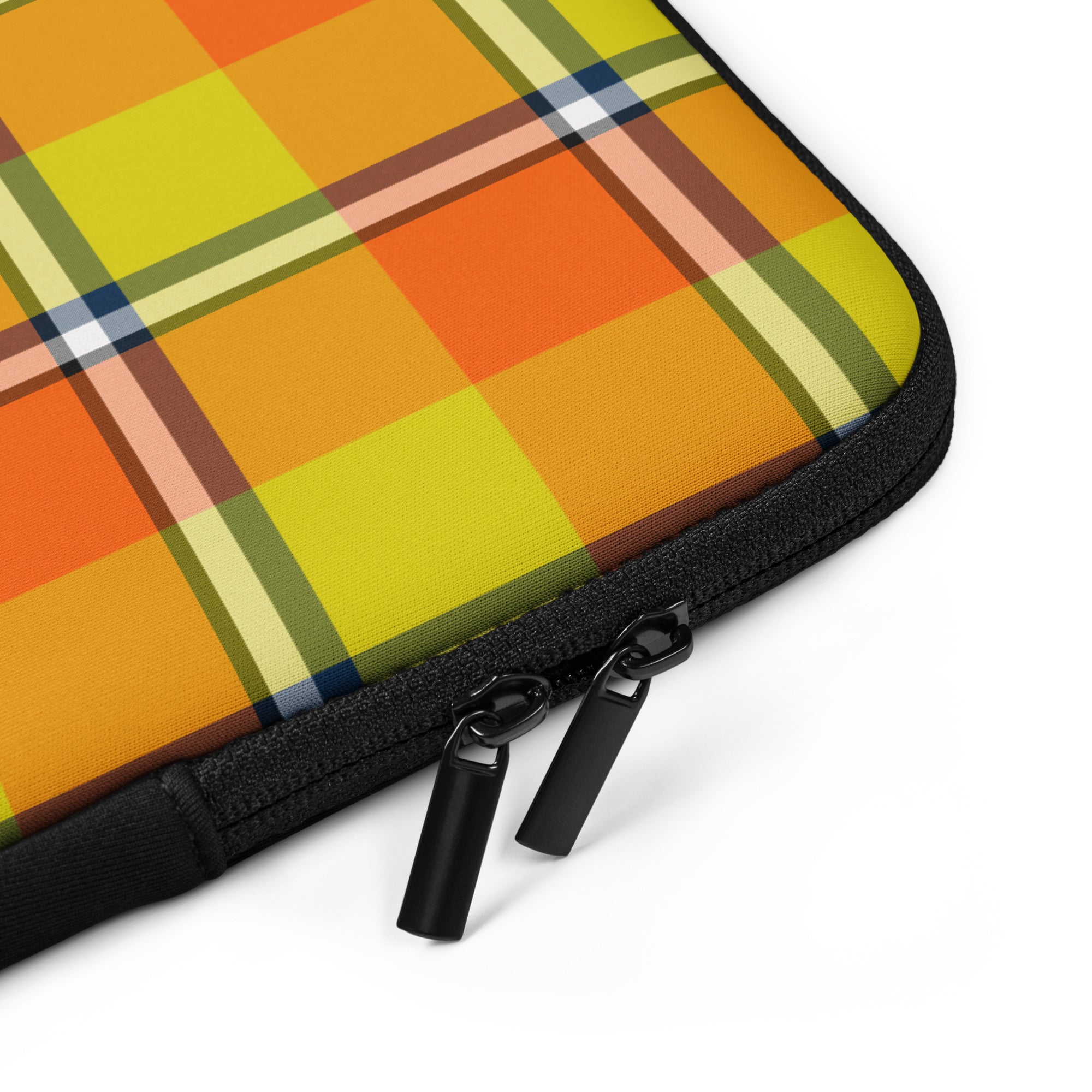 Personalized Blaze Orange and Bird Flower Plaid Laptop Sleeve - Scottish Squares