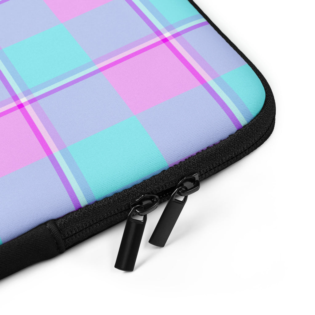 Personalized Mauve and Coastal Mist Plaid Laptop Sleeve - Scottish Squares