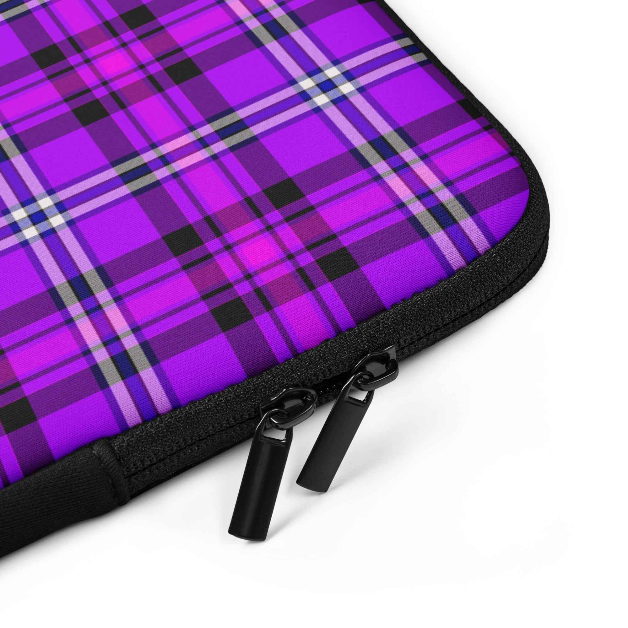 Personalized Electric Violet and Fuchsia Plaid Laptop Sleeve - Scottish Squares