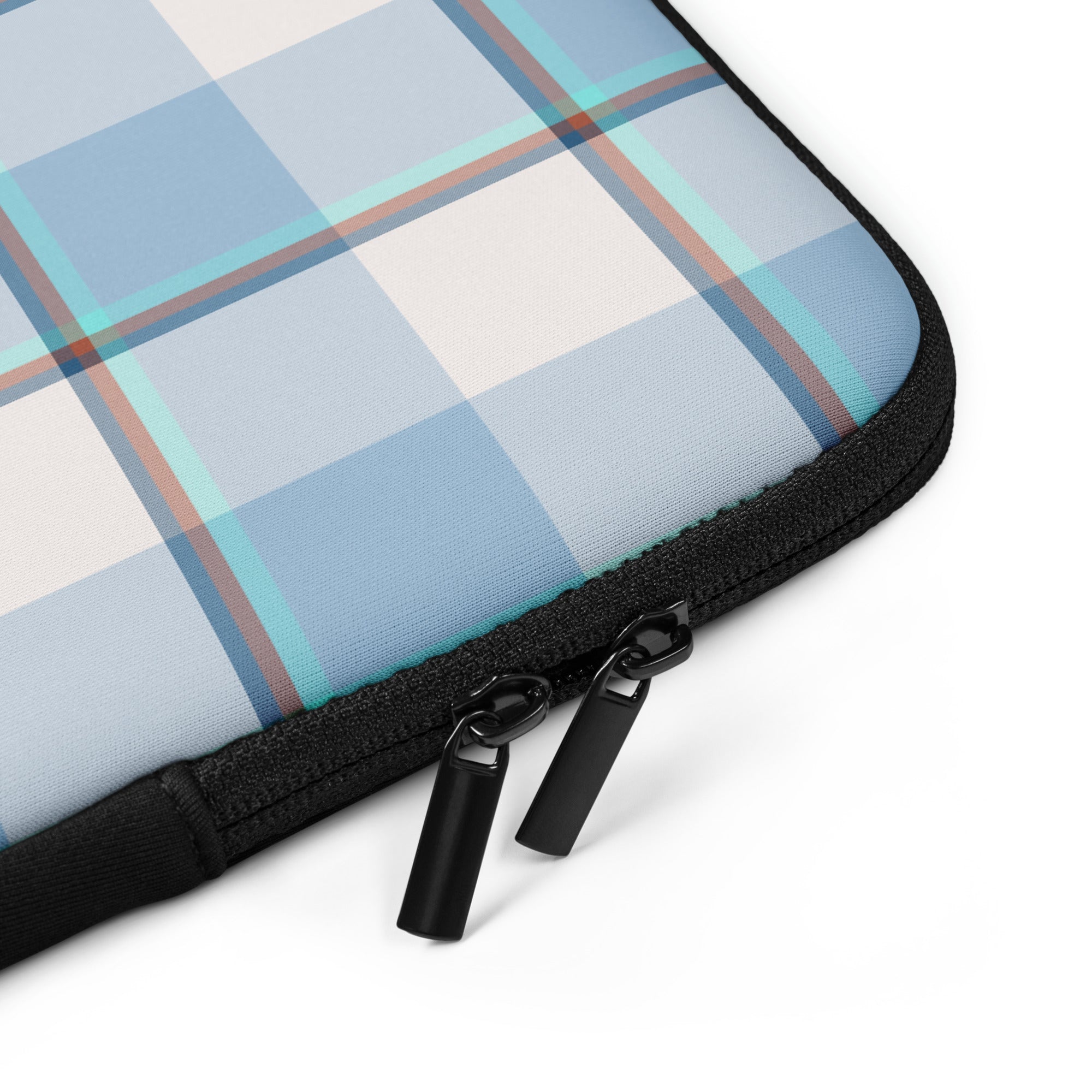 Personalized Pink Cloud and Blue Lagoon Plaid Laptop Sleeve - Scottish Squares