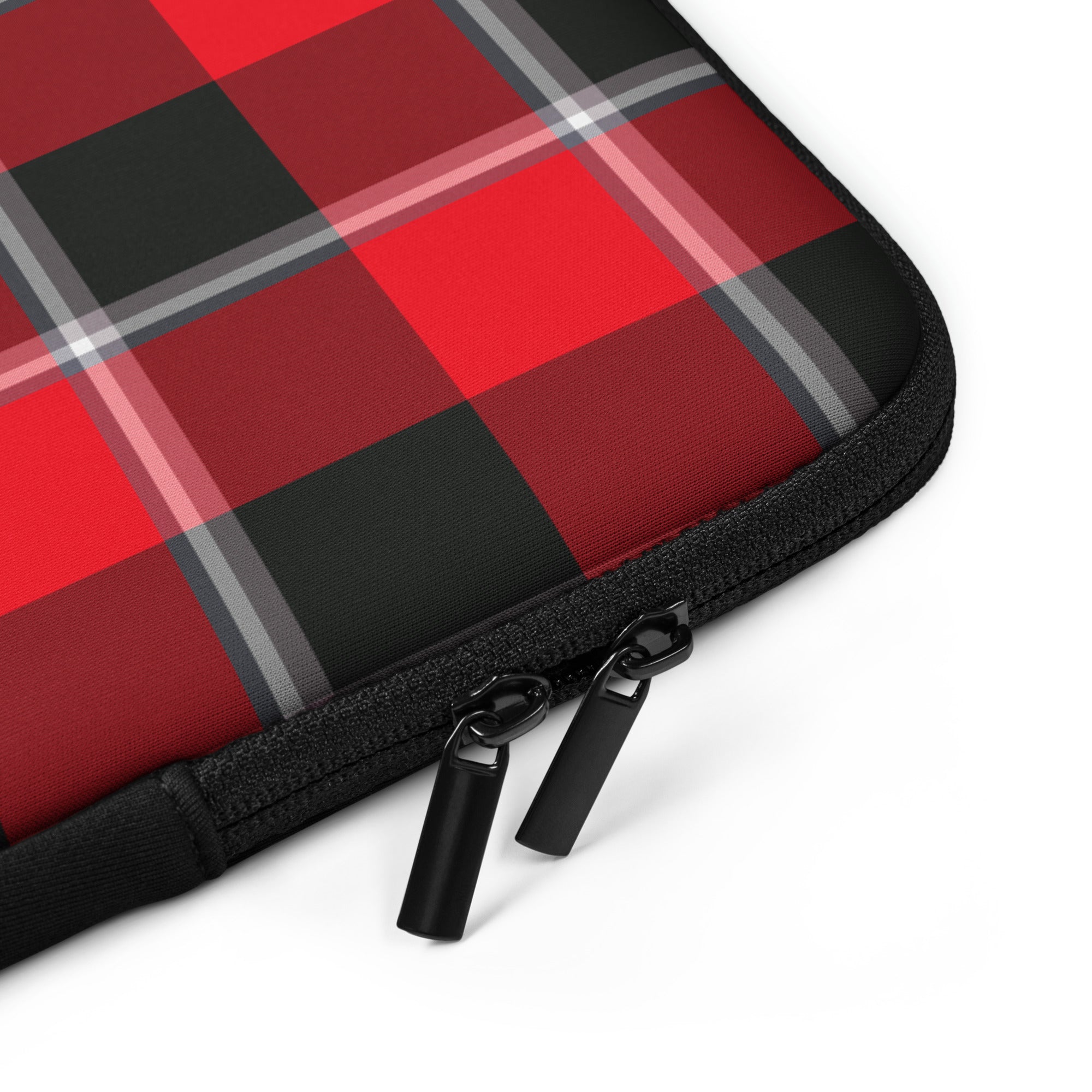 Personalized Red Ribbon and Heavy Metal Plaid Laptop Sleeve - Scottish Squares