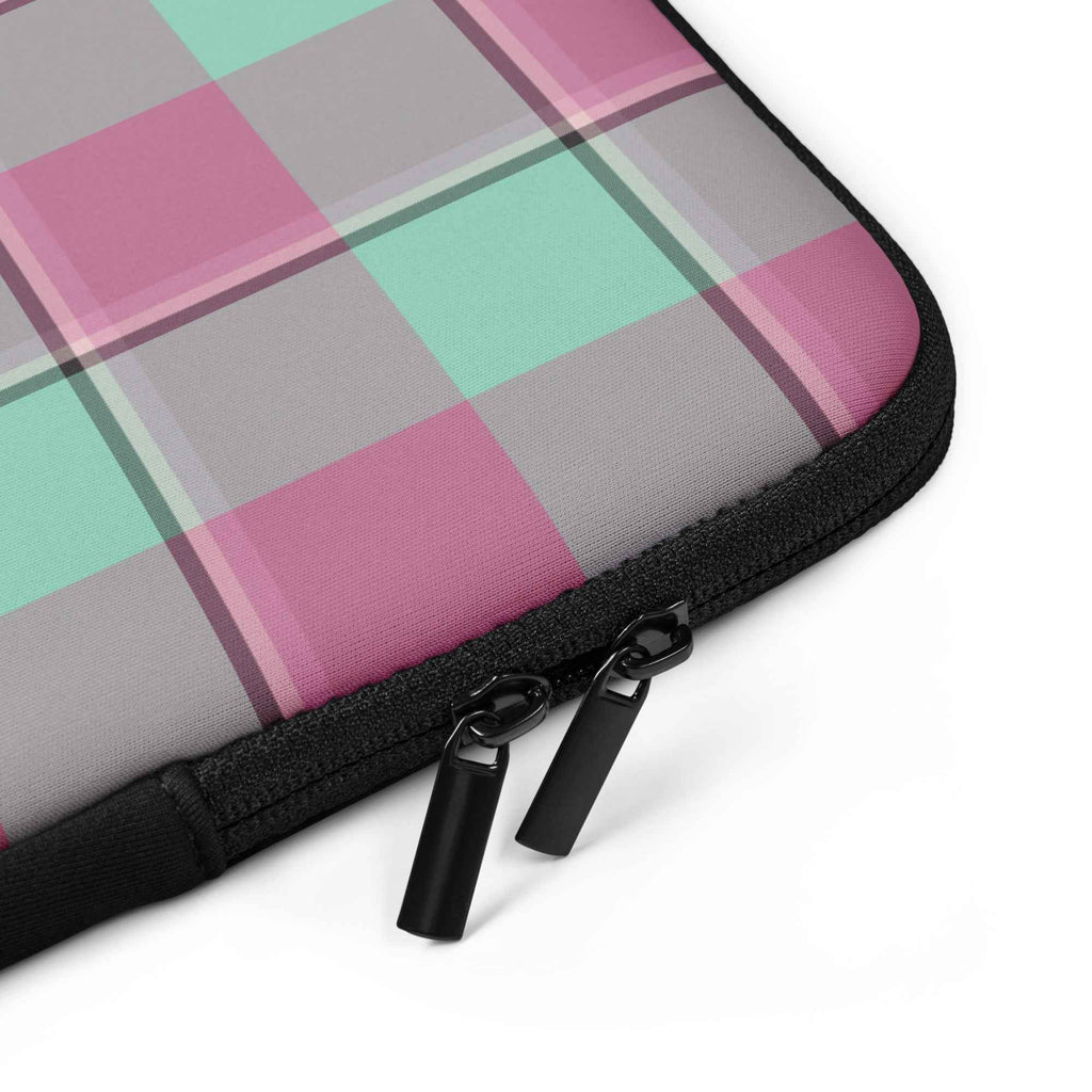 Personalized Vista Blue and Turkish Rose Plaid Laptop Sleeve - Scottish Squares