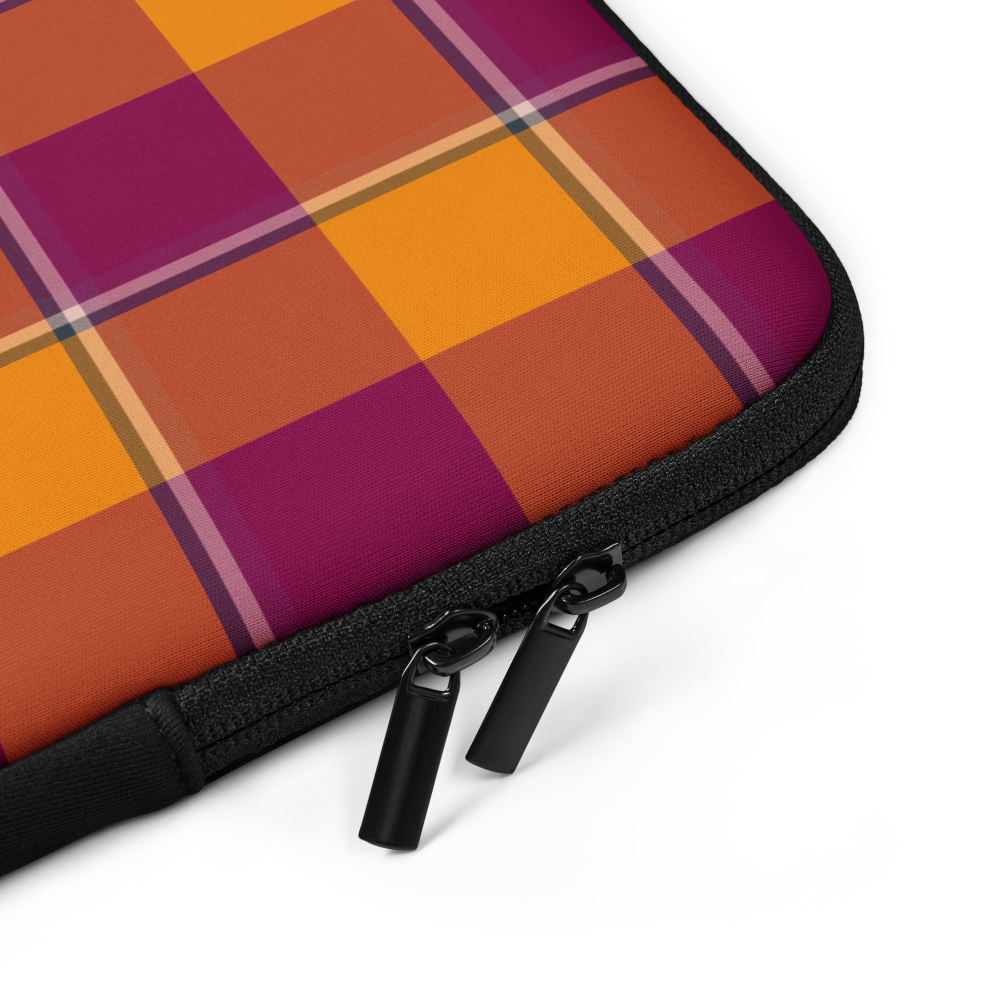 Personalized Tahiti Gold and Rose Bud Cherry Plaid Laptop Sleeve - Scottish Squares