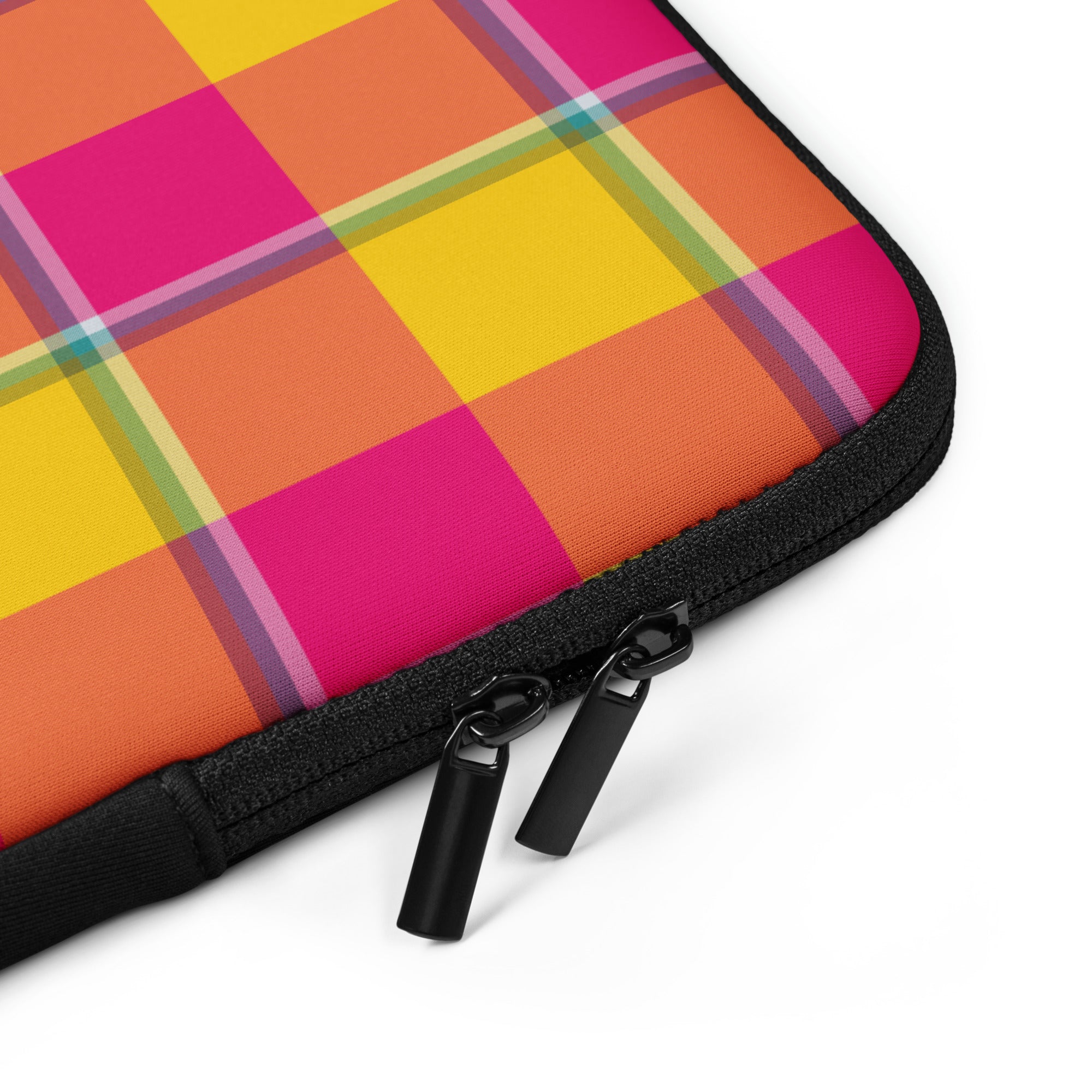 Personalized Corn and Razzmatazz Plaid Laptop Sleeve - Scottish Squares
